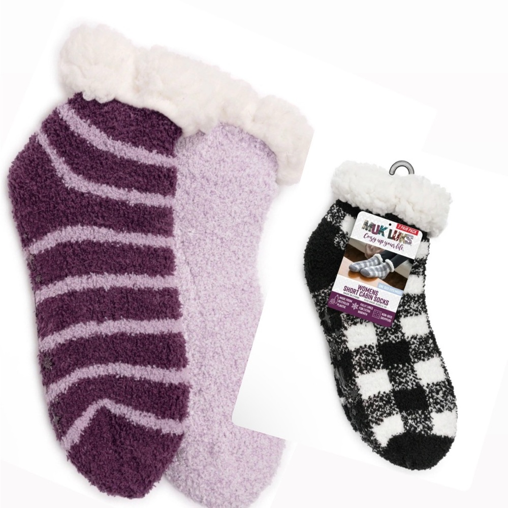 Muk Luks Cozy Fuzzy Women's Slipper Socks - Purple, Light Purple, Black, White